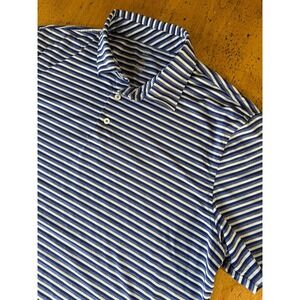 Southern Tide Brrr Polo Shirt Mens X Large Blue White Striped Golf Performance